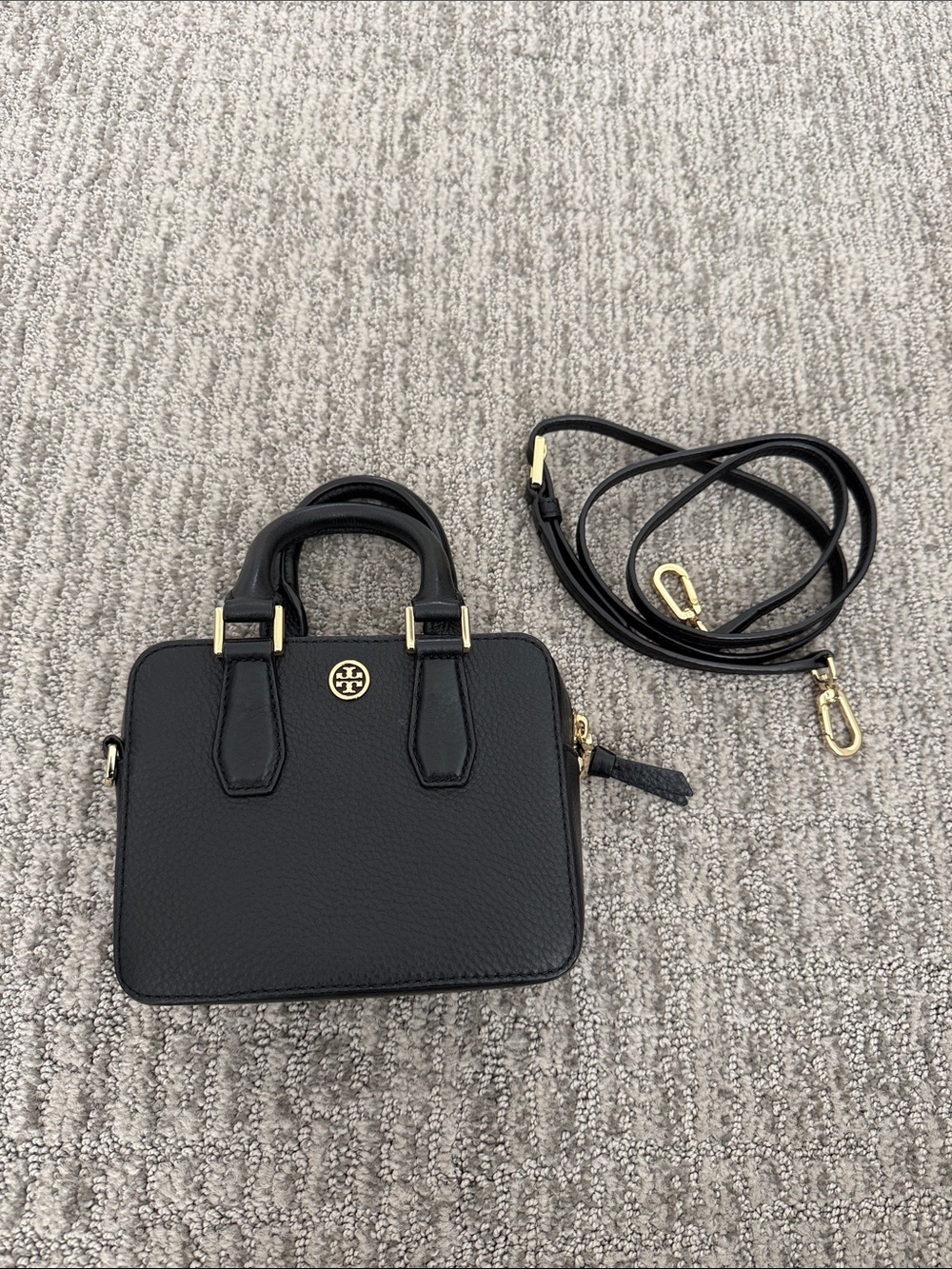 Tory Burch Black Pebbled Leather Mini Satchel Crossbody